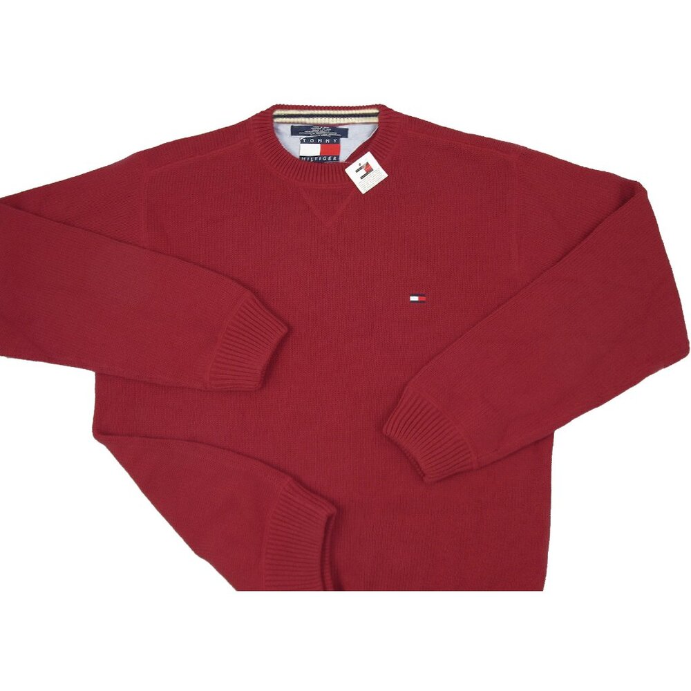 NEW Tommy Hilfiger Sweater! Small Darker Red Crewneck Tommy Flag on Chest